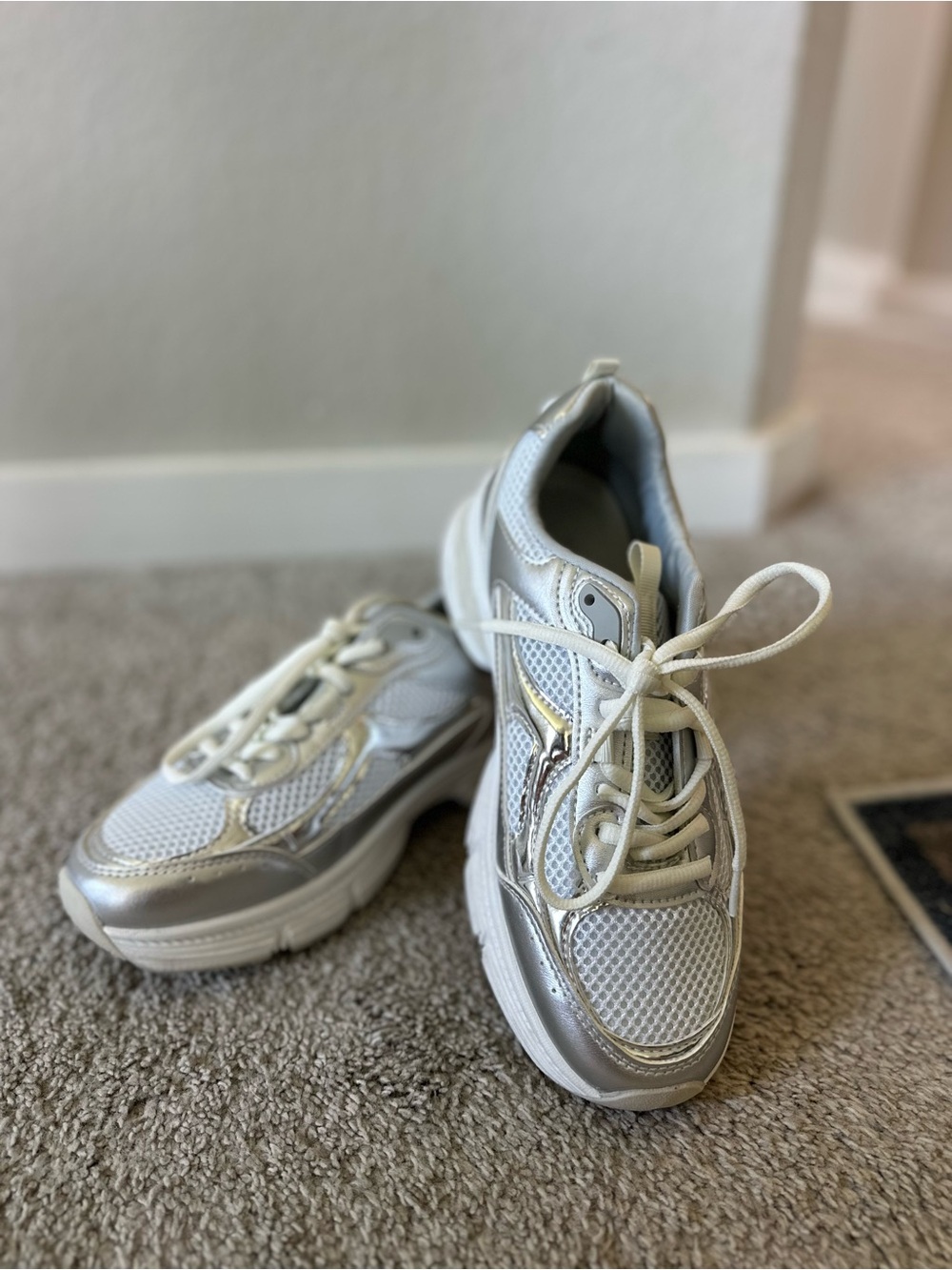 Madden Girl White and Silver Chunky Lace-Up Sneakers